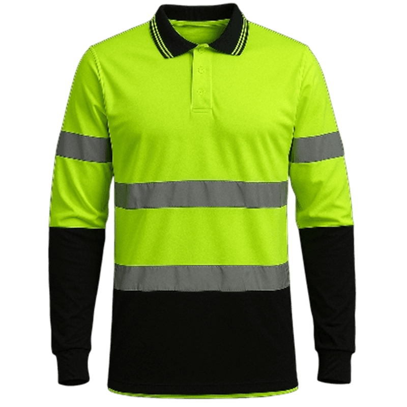 Polo de Travail Haute Visibilité Jaune et Noir Manches Longues