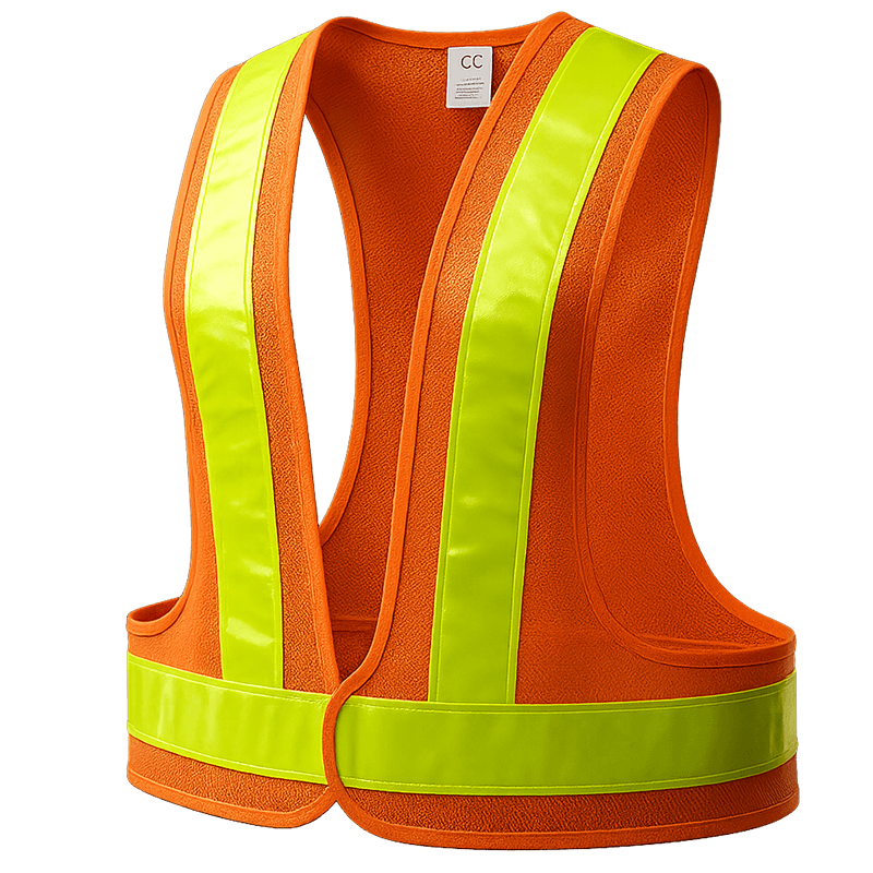 Gilet de Haute Visibilité (Orange avec Bandes Jaune-Vert)