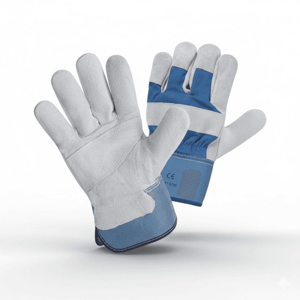 Gants de Travail en Cuir Docker - Manchette Bleue