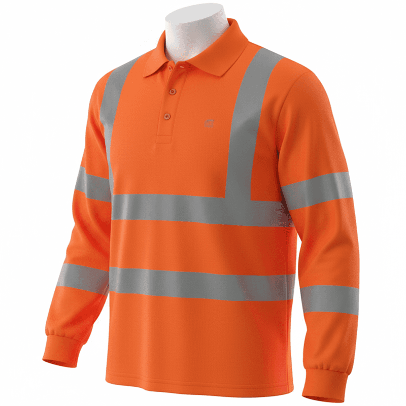 Polo Haute Visibilité Orange Manches Longues