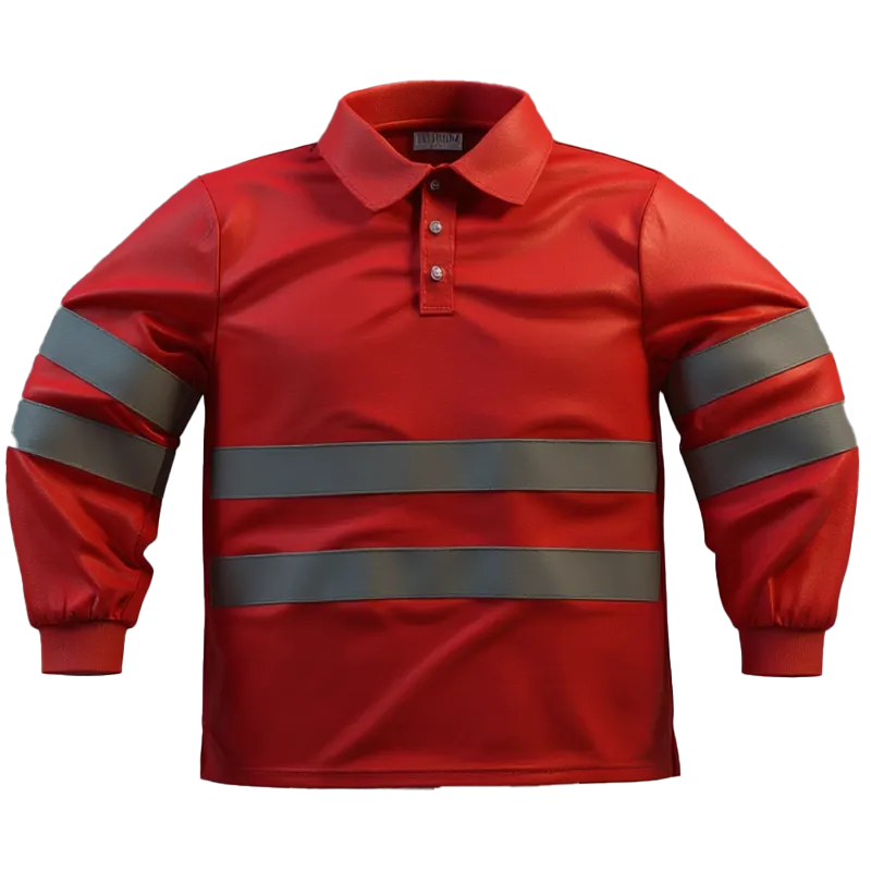 Polo de travail manches longues à bandes réfléchissantes – Rouge